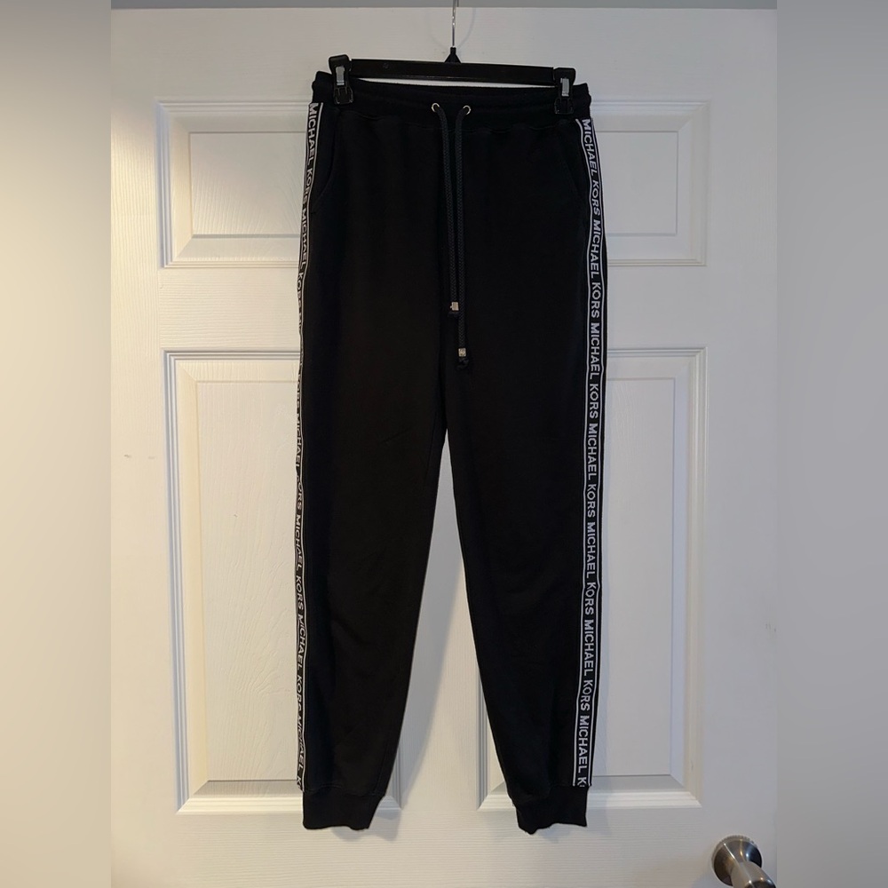 Michael Kors Black Jogger Pants with Logo Tape